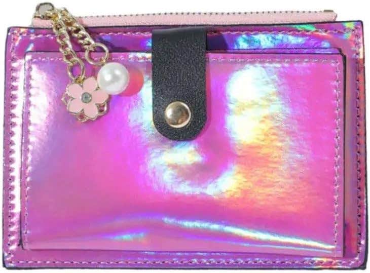 Stylish Holographic Women's Small Wallet with Key Ring - Purple