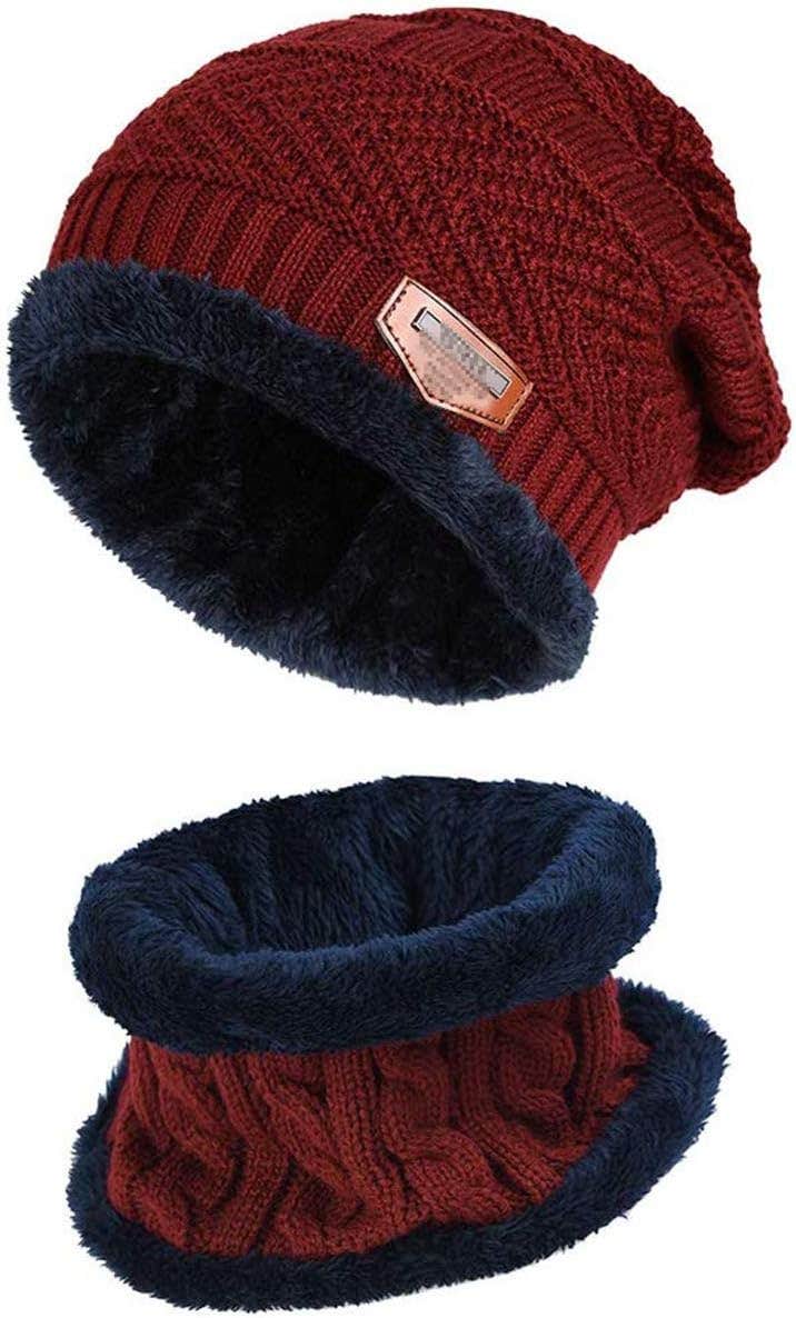 LONGTEN Knitted Hat & Scarf Set - Winter Fleece Lined Beanie Neck Warmer
