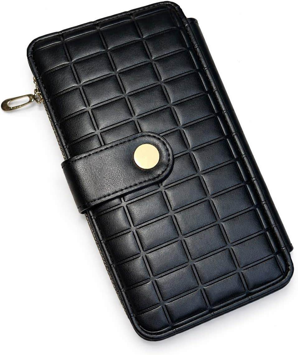 Women's Quilted Wallet with Phone Holder, Magnetic Closure & Card Slots - Black