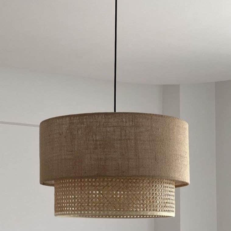 Tiffany Style Beige Clay Straw Ceiling Lamp - Semi Flush Mount