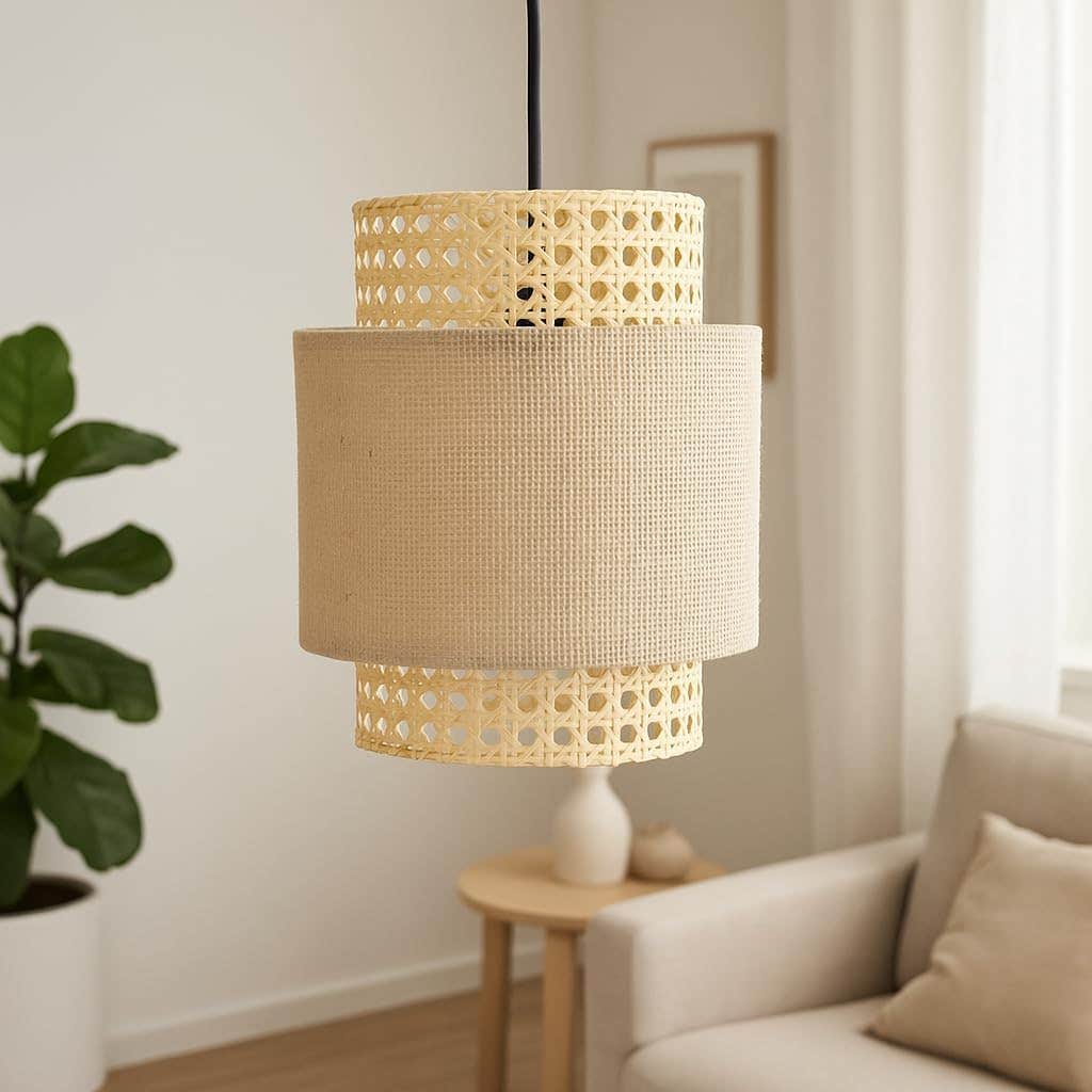 Meshkah Lighting Canvas and Bamboo Pendant Decor Light - Beige Clay - Generic - Chandelier Style