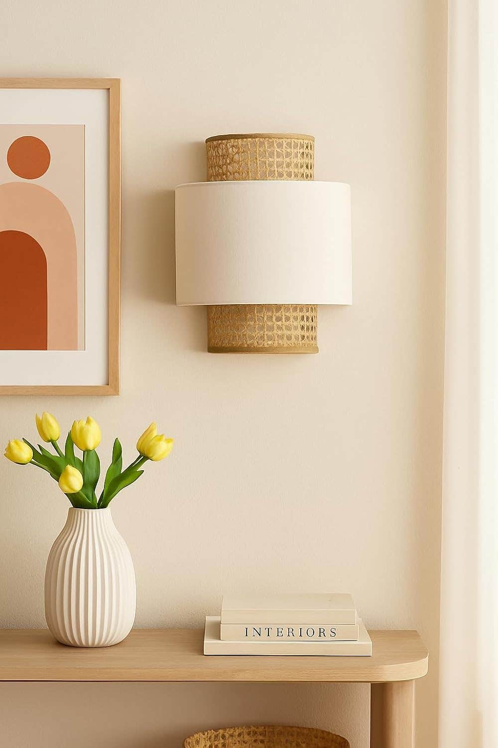 Double Wall Applique (Natural Material with Off White Fabric) __ Modern Design by Mishkah Lighting