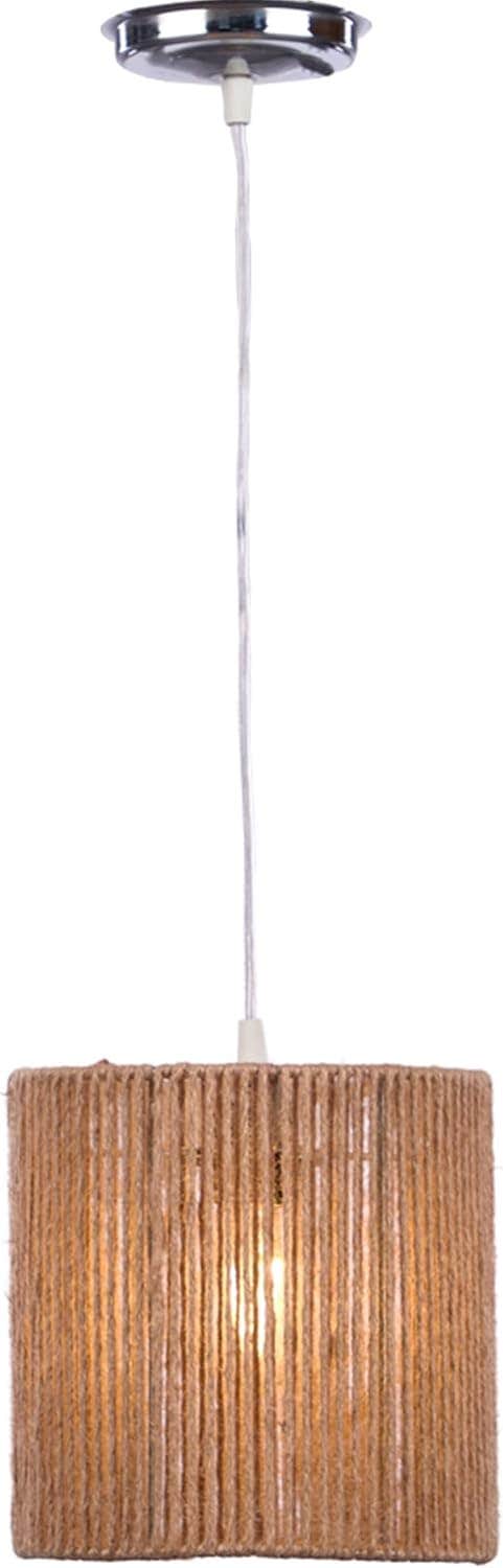 Boho Lunar Pendant Light Fixture - Beige Bamboo - Semi Flush Mount