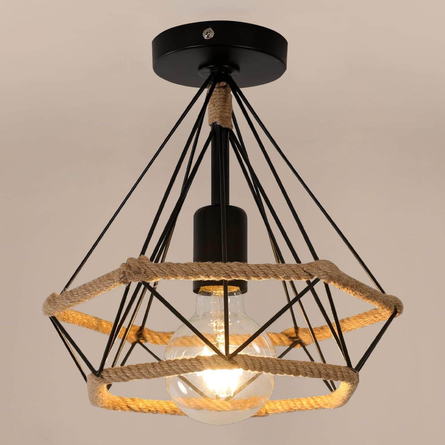 Kiwaezs Industrial Black Rope Iron Ceiling Light - Vintage E27 Pendant Lamp