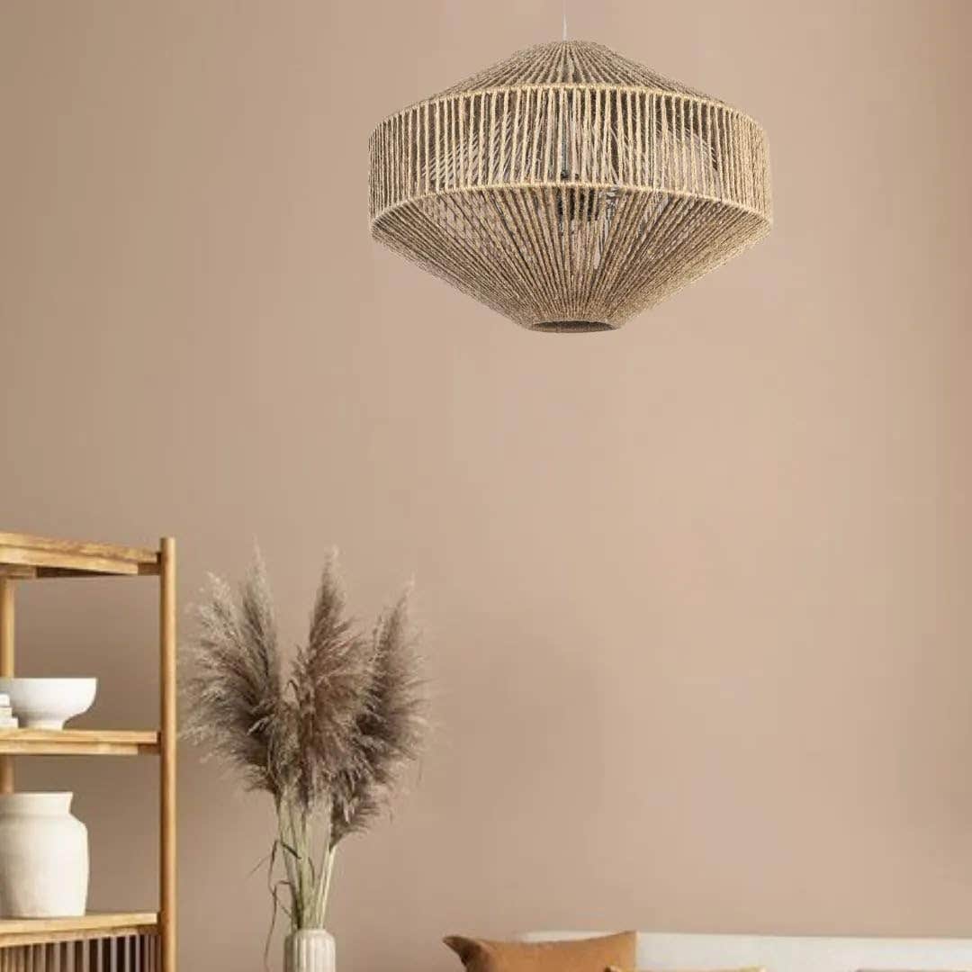 Handmade Macrame Boho Ceiling Chandelier - Beige Clay