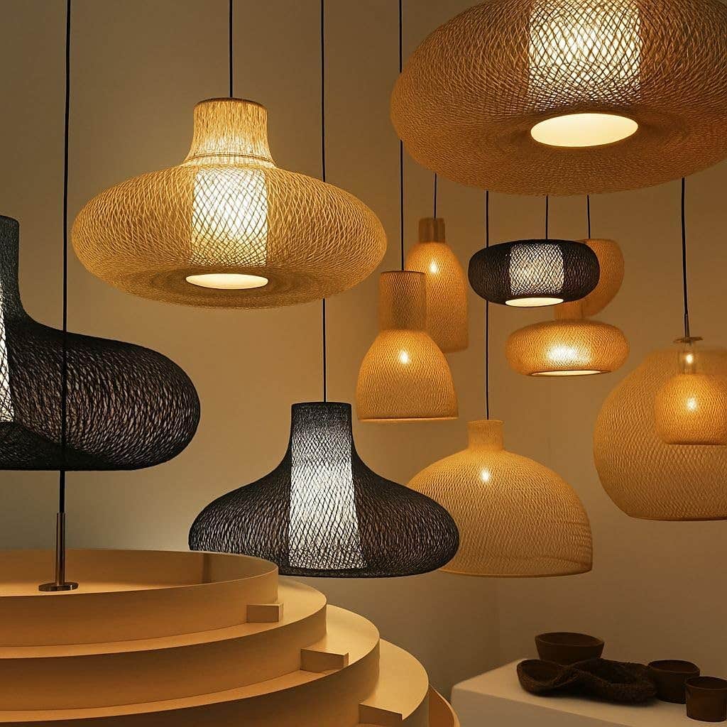 Meshkah Lighting Natural Bamboo Woven Pendant Lamp - Beige (Clay) - Decorative Art Deco - 22 x 16 x 7 cm