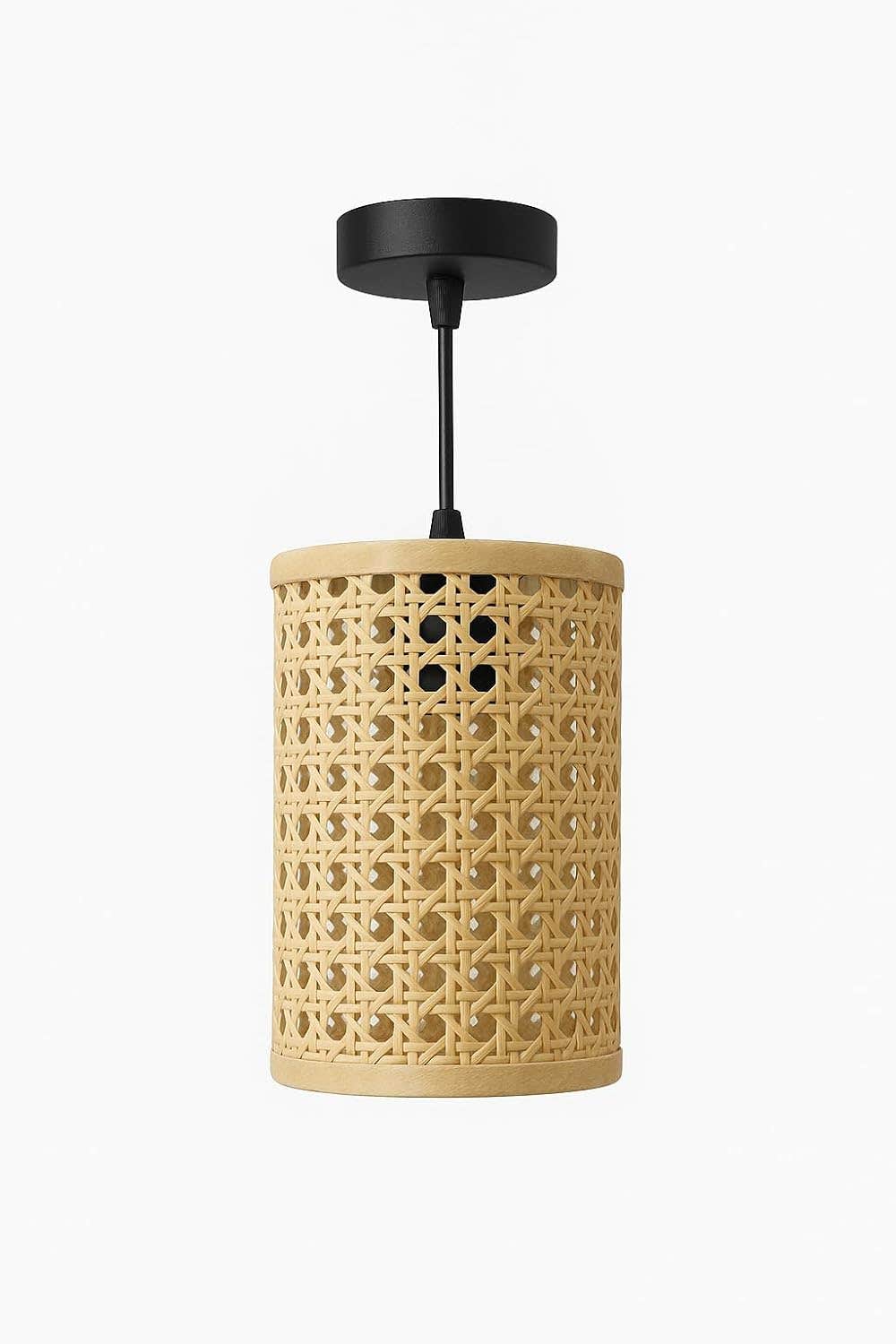 Handcrafted Natural Wicker Cylinder Pendant Light - Beige (Clay) - 25 x 12 cm