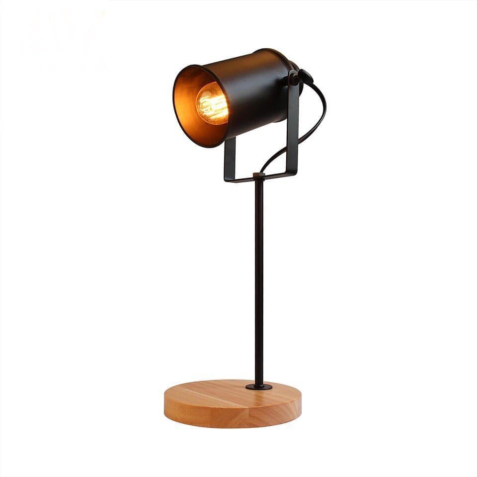 Meshkah Lighting Modern Table Lamp with Black Lid and Wood Base - Matte Finish - E27 Bulb Base