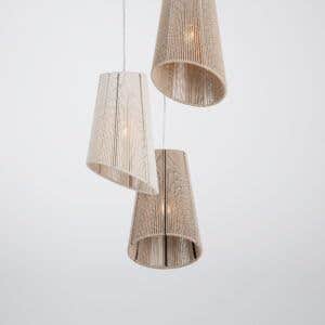 Boho Macrame Hanging 3-Light Beige x White Chandelier