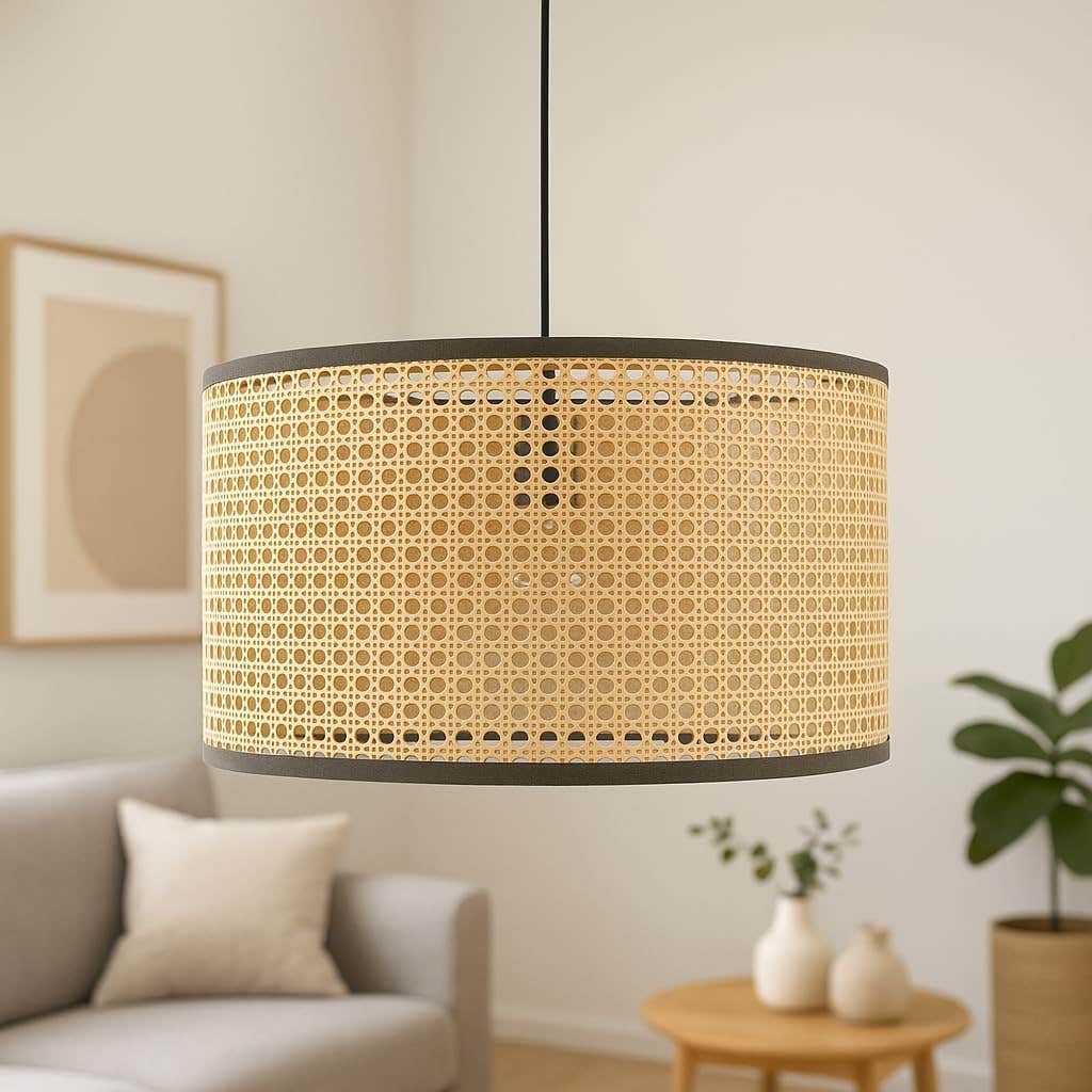Meshkah Natural Wicker Black Frame Pendant Chandelier - Decorative Art Deco Style