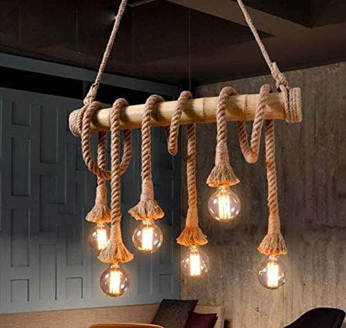 WINSOON Vintage Industrial Hemp Rope Pendant Light - Retro Style, Yellow, Energy Efficient