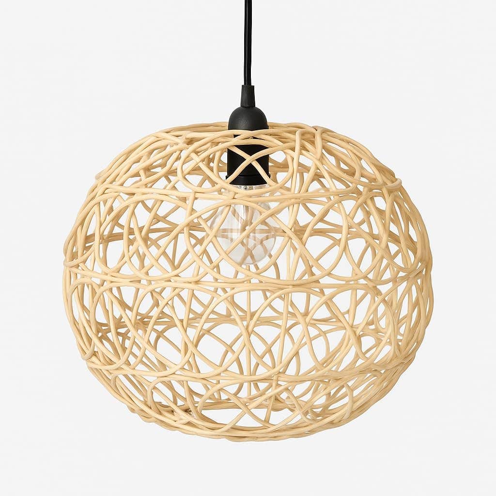 Twisted Wicker Ball Hanging Lamp - Beige Clay - 30x30cm