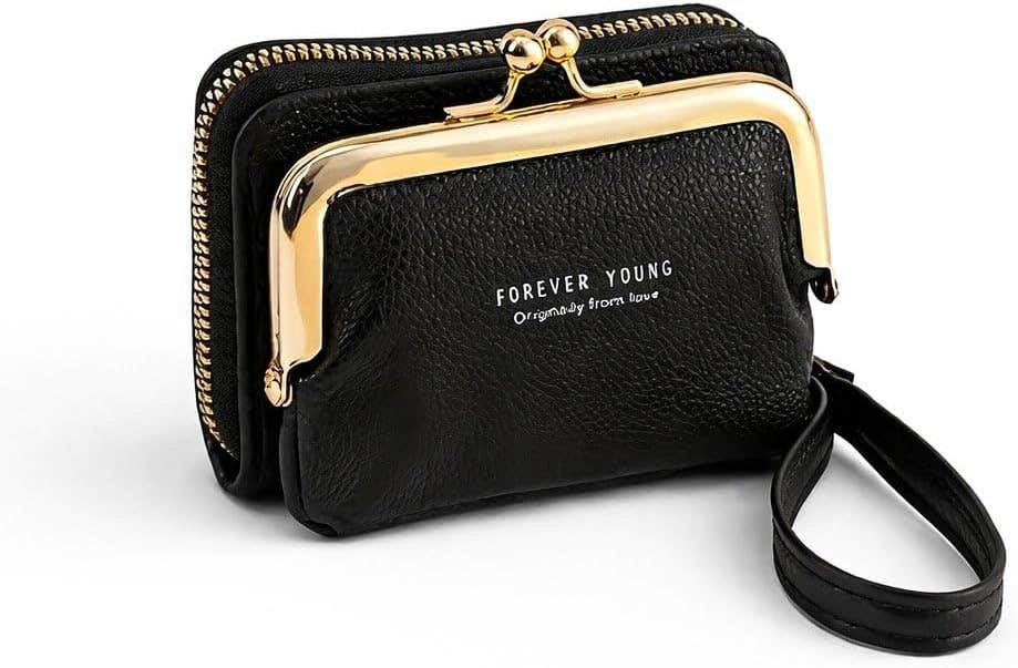 Forever Young Women's 2-in-1 Detachable Wallet with Card Holder and Coin Bag - Black/Gold