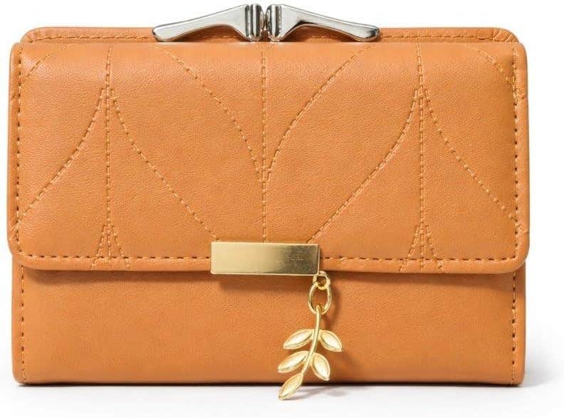 Elegant Quilted Women's Wallet with Gold Closure - Camel PU Leather