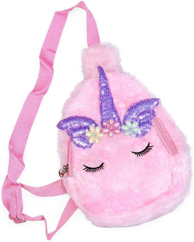 Kids Unicorn Fur Crossbody Bag | Sequin Flower Shoulder Bag