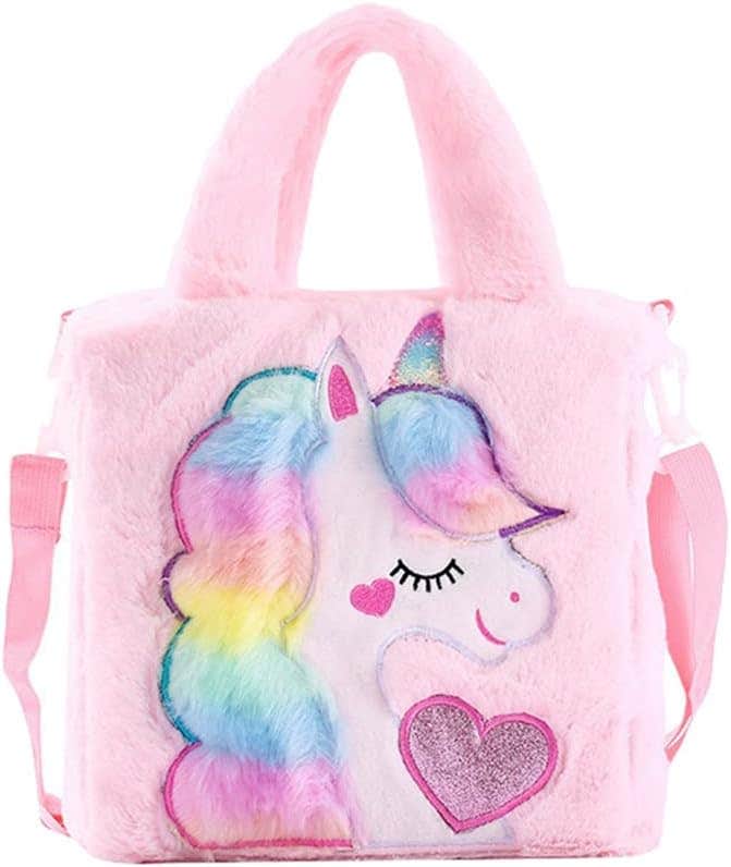 Generic Plush Unicorn Kids Handbag & Shoulder Bag | Soft Faux Fur Crossbody Bag