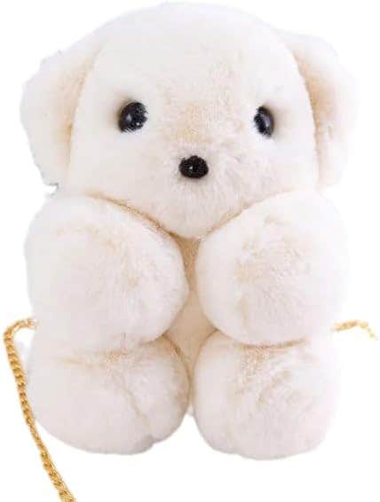 Fur Bear Crossbody Backpack with Gold Chain - Pink Holiday Bag