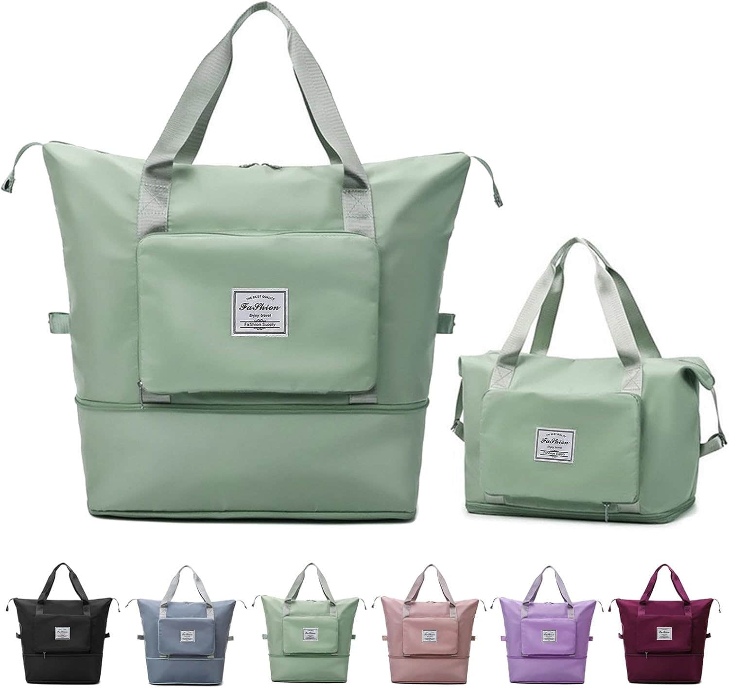 DOJUNS Large Capacity Folding Travel Duffel Bag - Waterproof Lightweight Luggage - 25L - Light Green