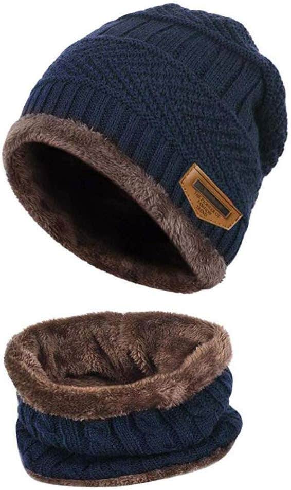 Laxier Winter Beanie & Scarf Set - Soft Fleece Lined Knit Skull Caps