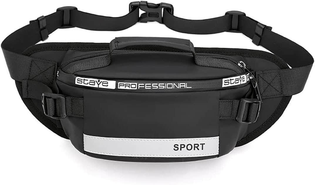 Versatile Sports Waist Bag with Reflective Strip, Black, 28x15x10cm