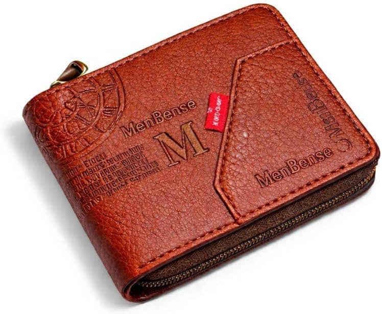 Men's Leather Zip Wallet with Zipper Closure - Stylish Card Holder & Money Organizer