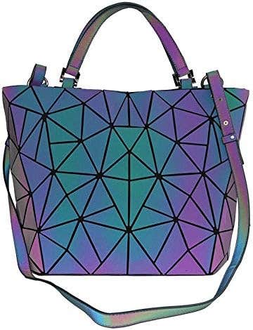 Luminous Geometric Purses and Handbags Women Tote Bag Holographich Flash Reflactive Crossbody Bag Backpacks, Luminous B L, Large