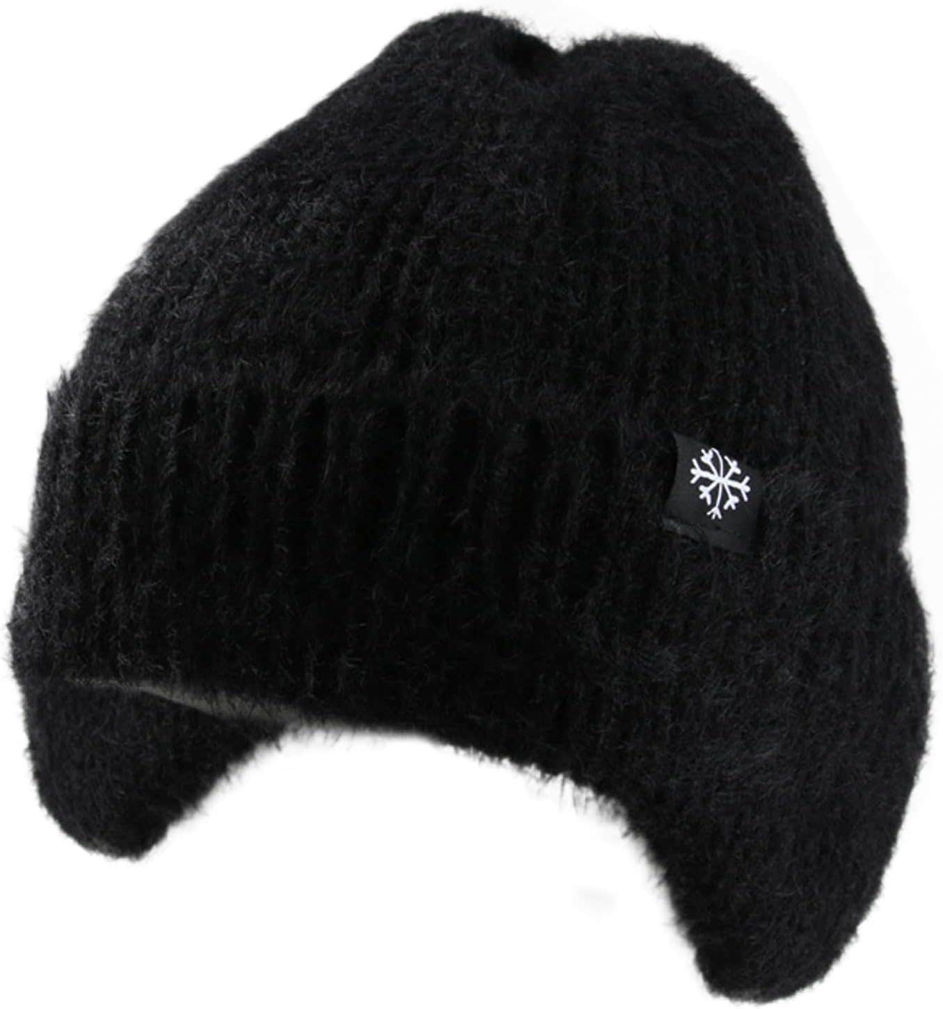 SOWBUD Men's Winter Woolly Knit Beanie Hat with Ear Muffs - Black, One Size