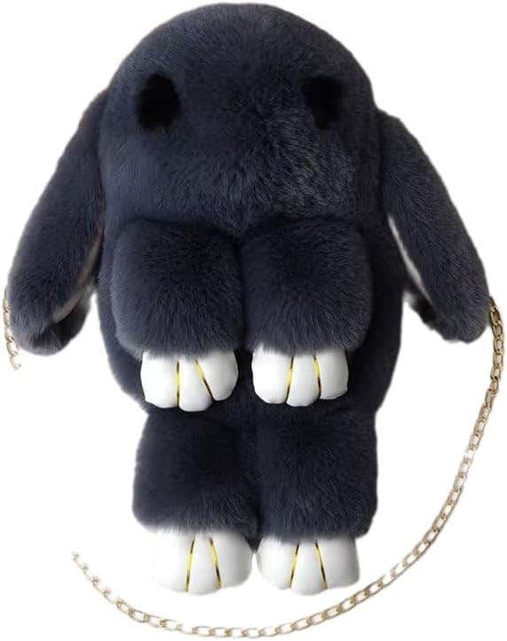 Rabbit Fur Cross Body Bag Mini Backpack with Gold Chain (GRAY DARK)