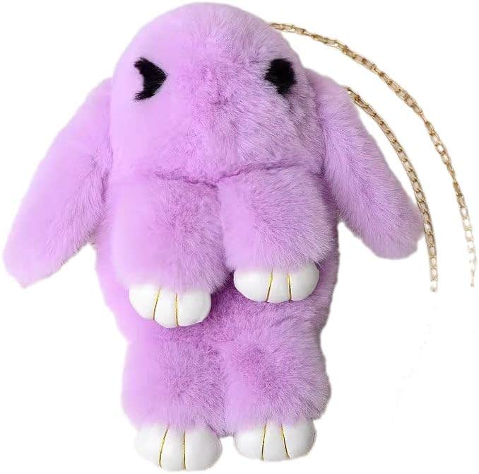 Rabbit Fur Cross Body Bag Mini Backpack with Gold Chain (PURPLE)