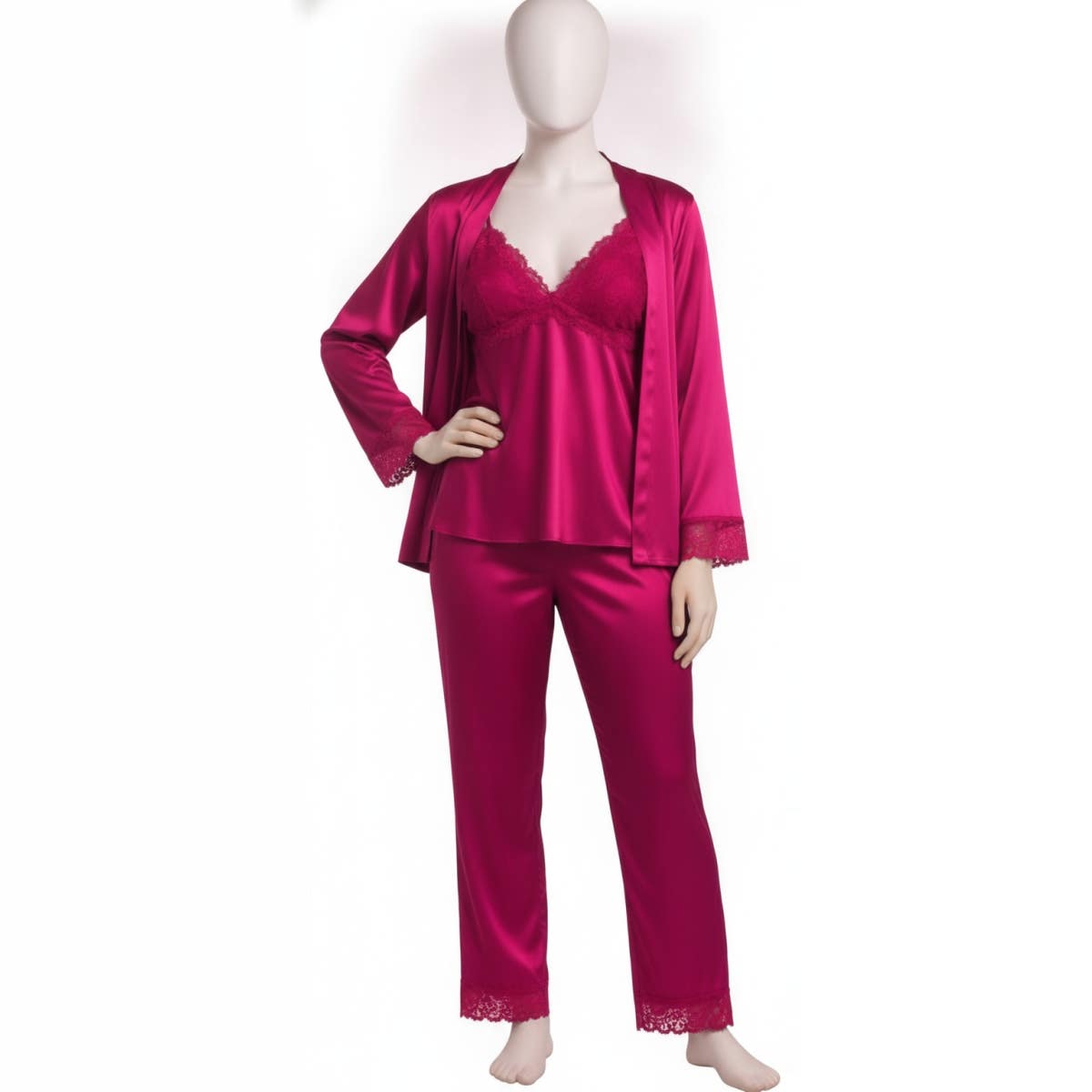 Women's Lingerie Set - Gamal Sons, Chiffon & Satin & Lace, One Size, Model GS-0200-51260-FUCHSIA, 2 Pieces - Fuchsia