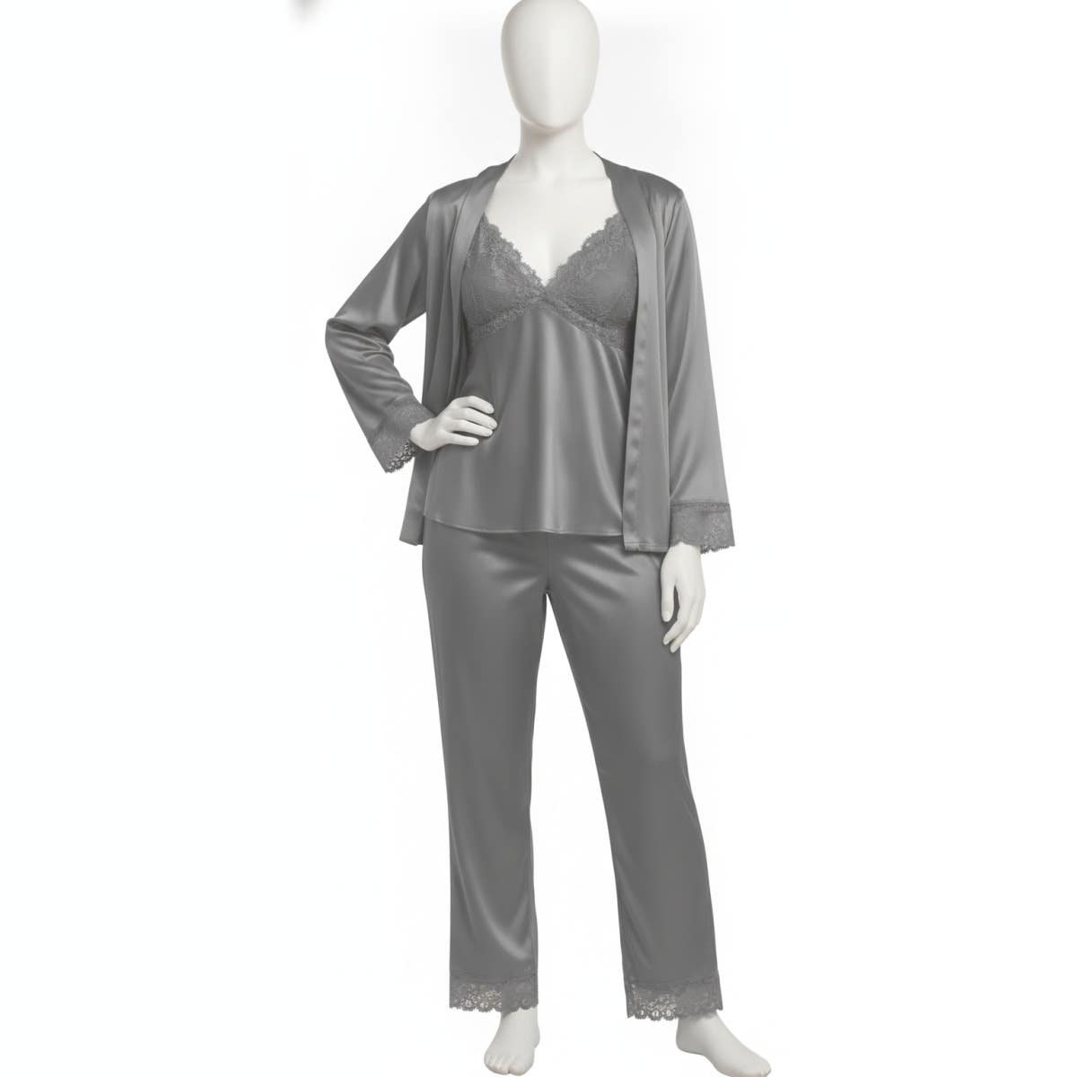 Women's Lingerie Set - Gamal Sons, Chiffon & Satin & Lace, One Size, Model GS-0200-51260, 2 Pieces - Dark Gray