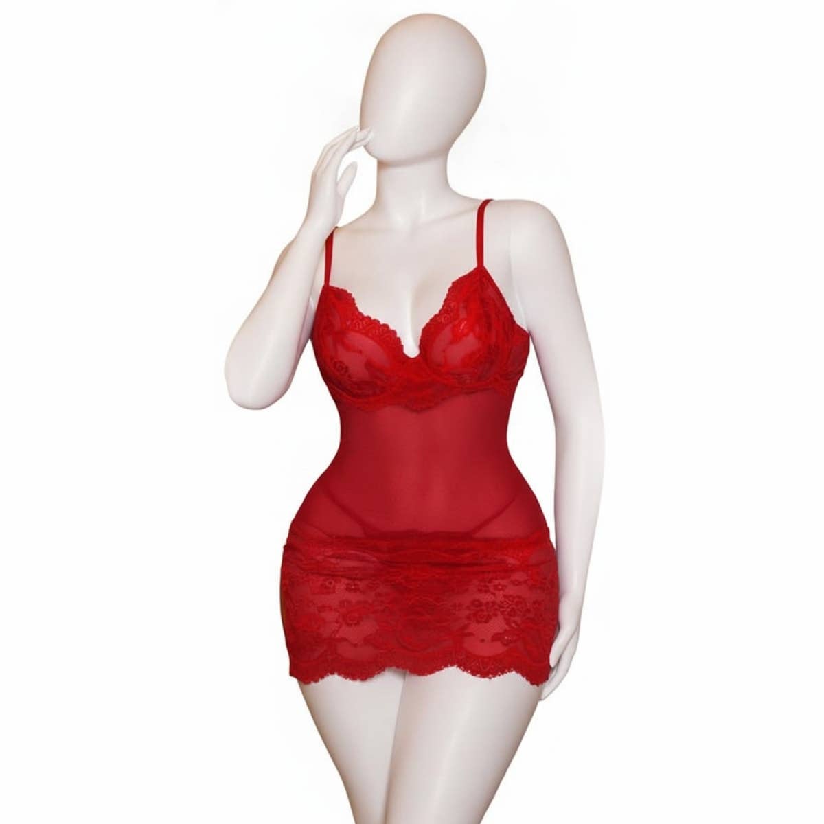 Women's Nightgown, Boys' Beauty, Model 981, One Piece, Short, Short Sleeves - Red