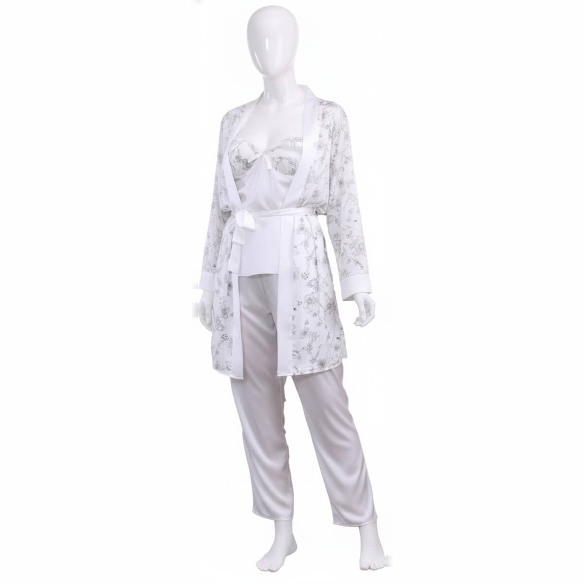 Women's Pajama Set - Gamal Sons, 5-Piece, Includes Belt, Robe, Pants, Shorts, Top