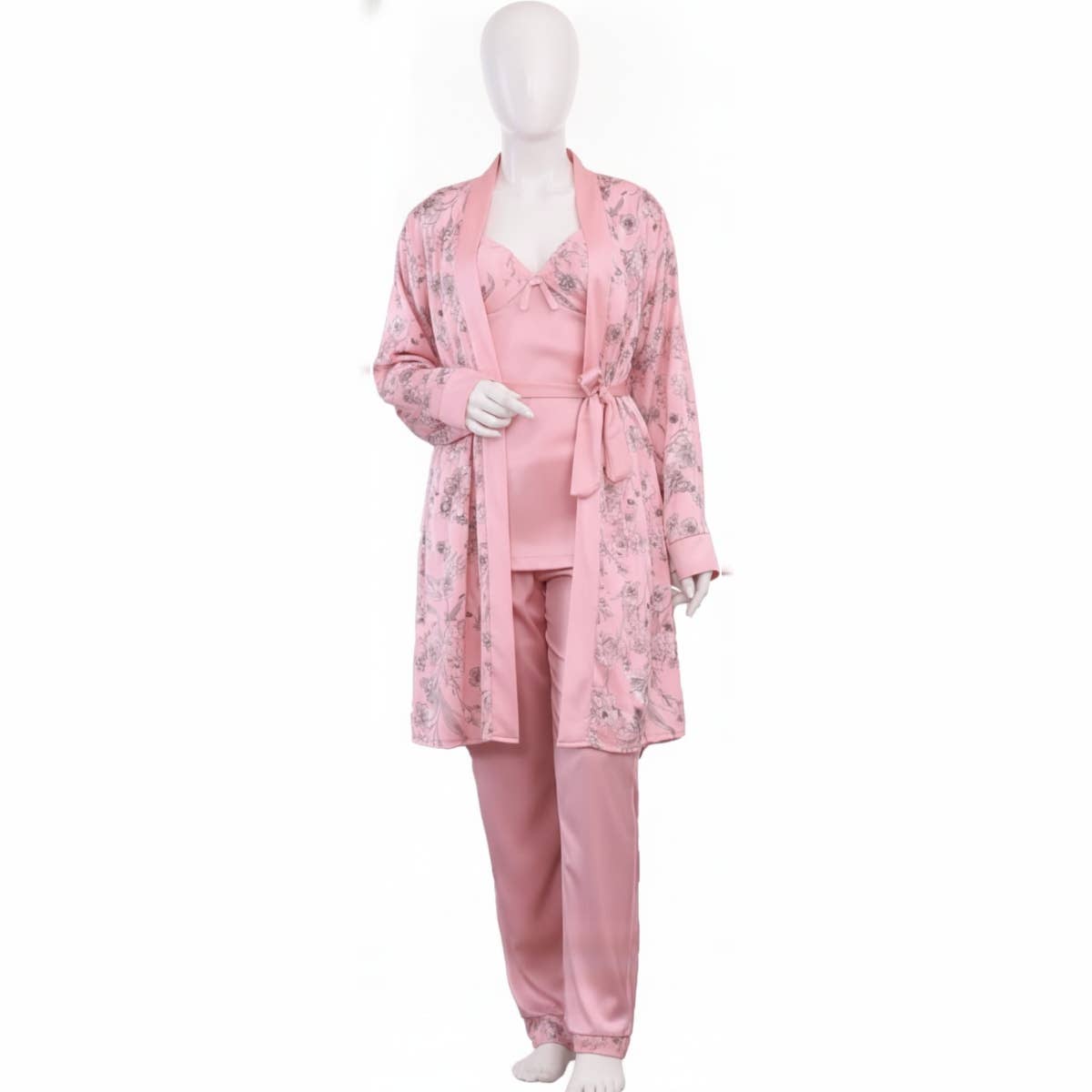 Women's Pajama Set - Gamal Sons, 5-Piece, Includes Belt, Robe, Pants, Shorts, Blouse