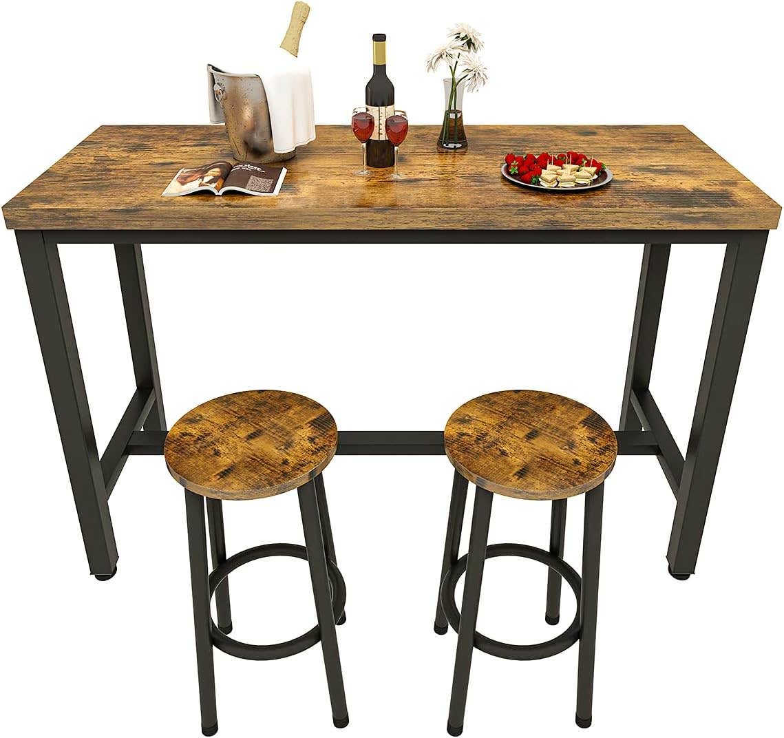 Recaceik 3-Piece Pub Dining Set | Modern Bar Table & Stools | Rustic Brown | Easy Assembly