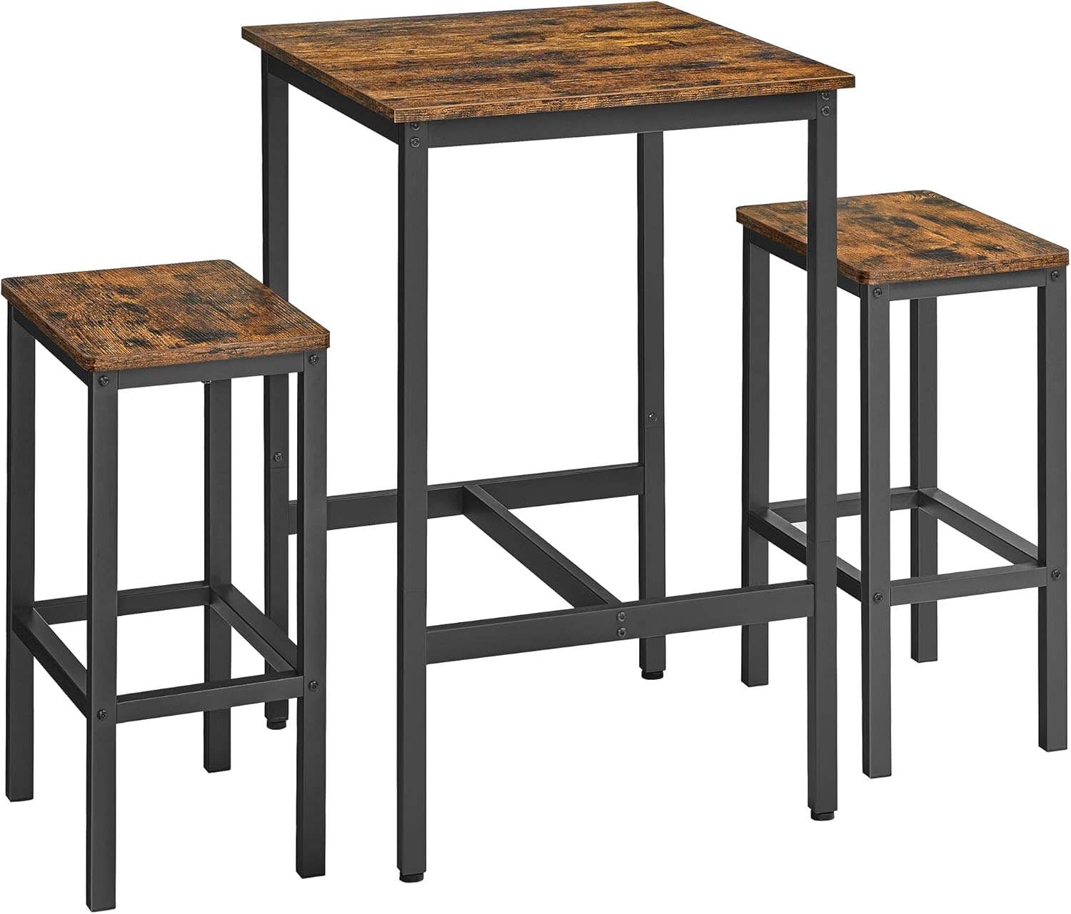 VASAGLE Bar Table Set with Stools, Industrial Style, Rustic Brown + Black