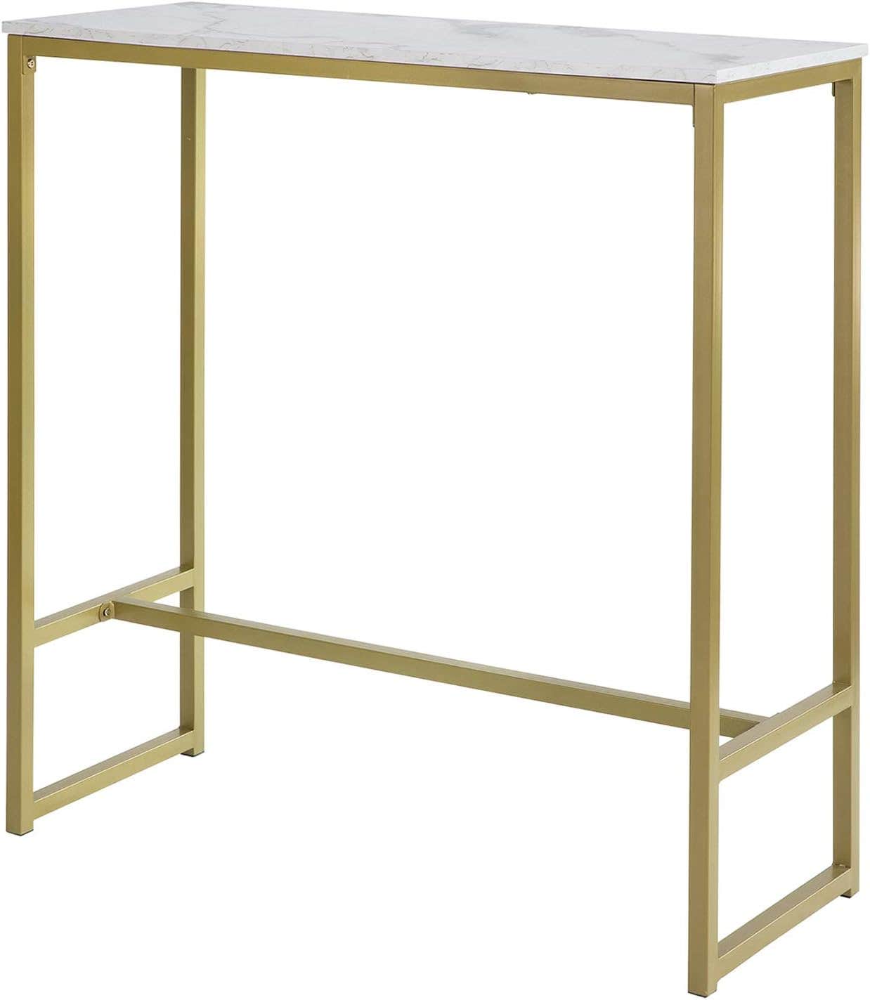 SoBuy FSB34-G Bar Table with Marble Effect High Bar Table High Bar Dining Table Kitchen 100x40x106cm - Gold