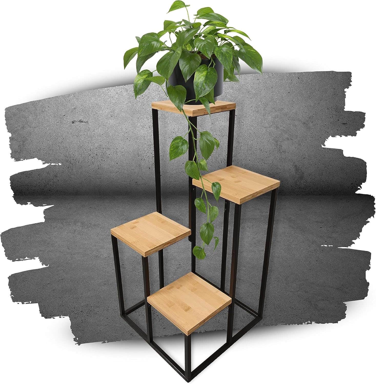 Schauer 4-Tier Bamboo Plant Stand, Modern Industrial Design