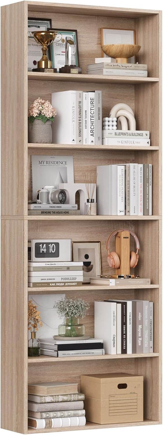 FirFurd Wooden Bookcase with 6 Compartments Shelves,180 x 60 x 23.5cm