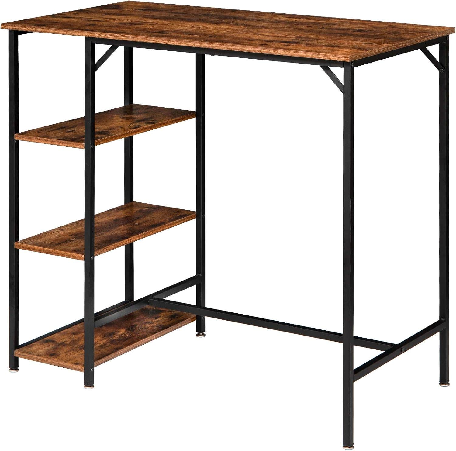 IBUYKE Vintage Brown High Bar Table with 3 Shelves, Stable Iron Structure