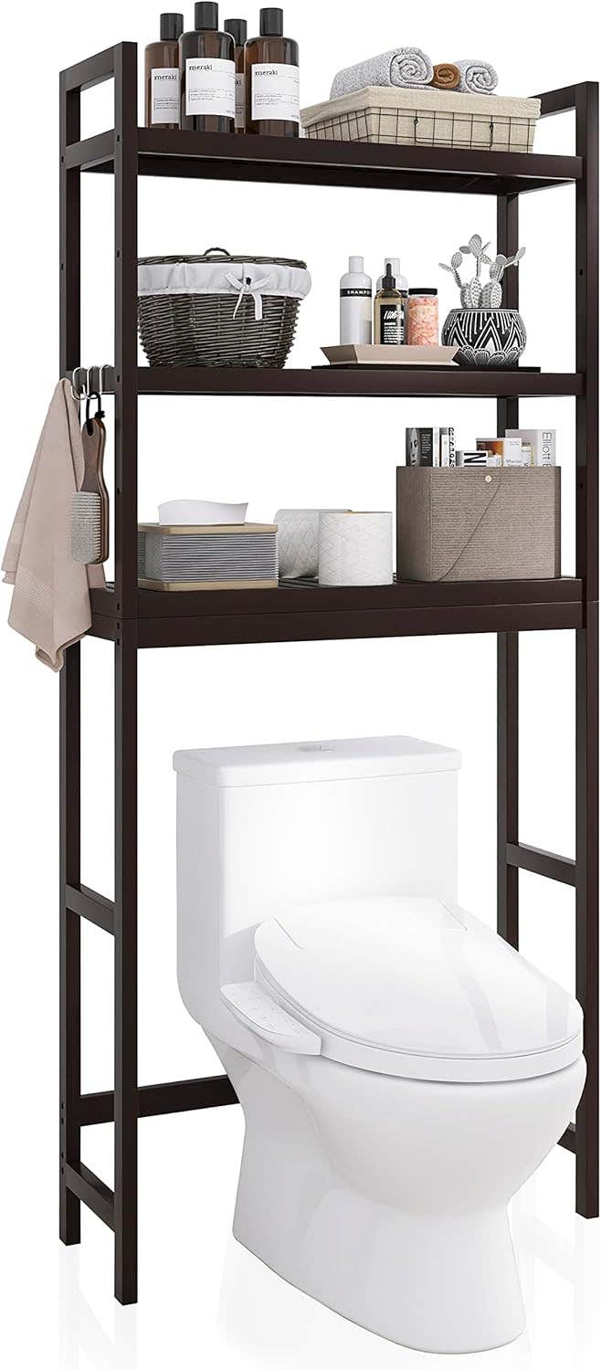 SMIBUY Bamboo Bathroom Storage Shelf - 3 Tier Adjustable Toilet Organizer