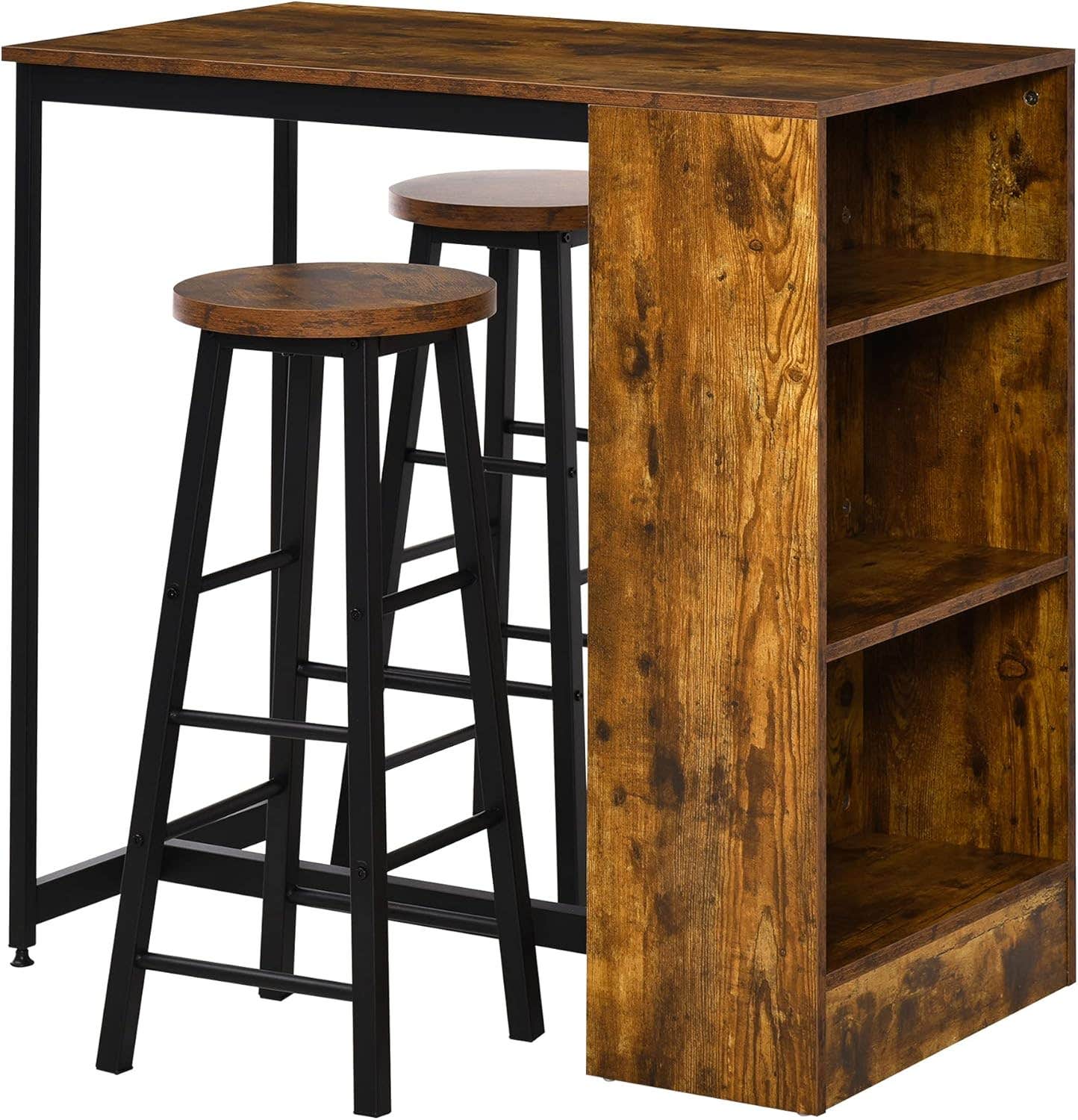 HOMCOM Industrial Style 3-Piece Bar Table Set with Storage Shelf in Rustic Brown