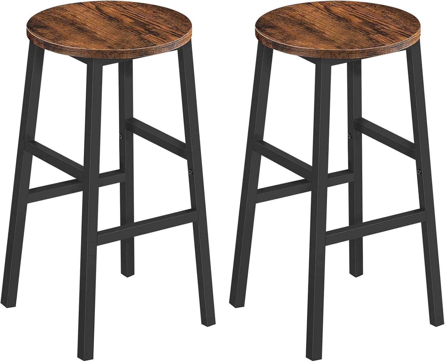 MAHANCRIS Bar Stools Set of 2, Kitchen Breakfast Stools, Round Chairs with Footrest, Industrial Strong Metal Frame, for Dining Room, Kitchen, Rustic Brown ABAHR0201Z, 32 x 32 x 62 cm