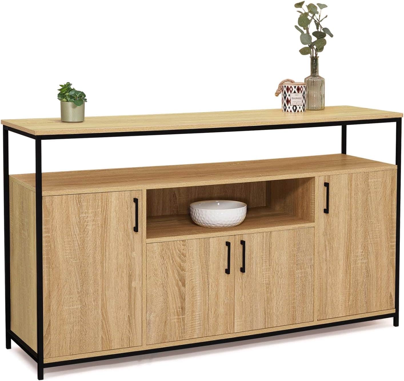 IDMarket Detroit 4-Door Sideboard 140cm - Industrial Design, Brown Wood