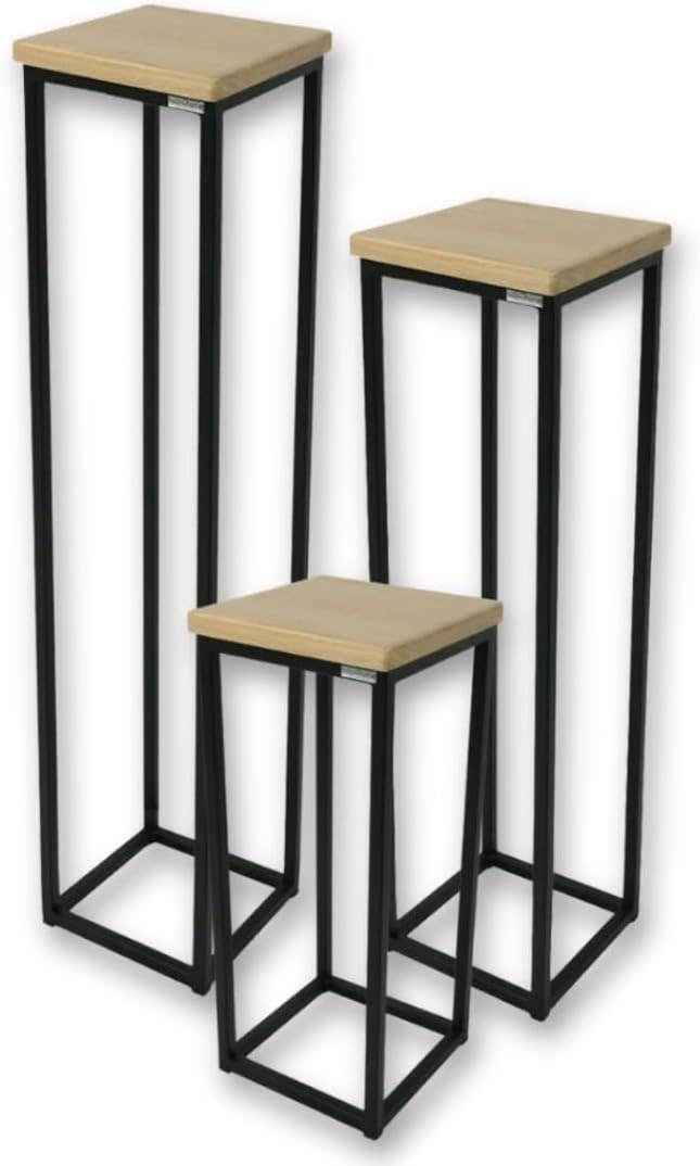 Set of 3 Solid Oak Wood Decorative Stands in Light Grey - 50/70/90 cm