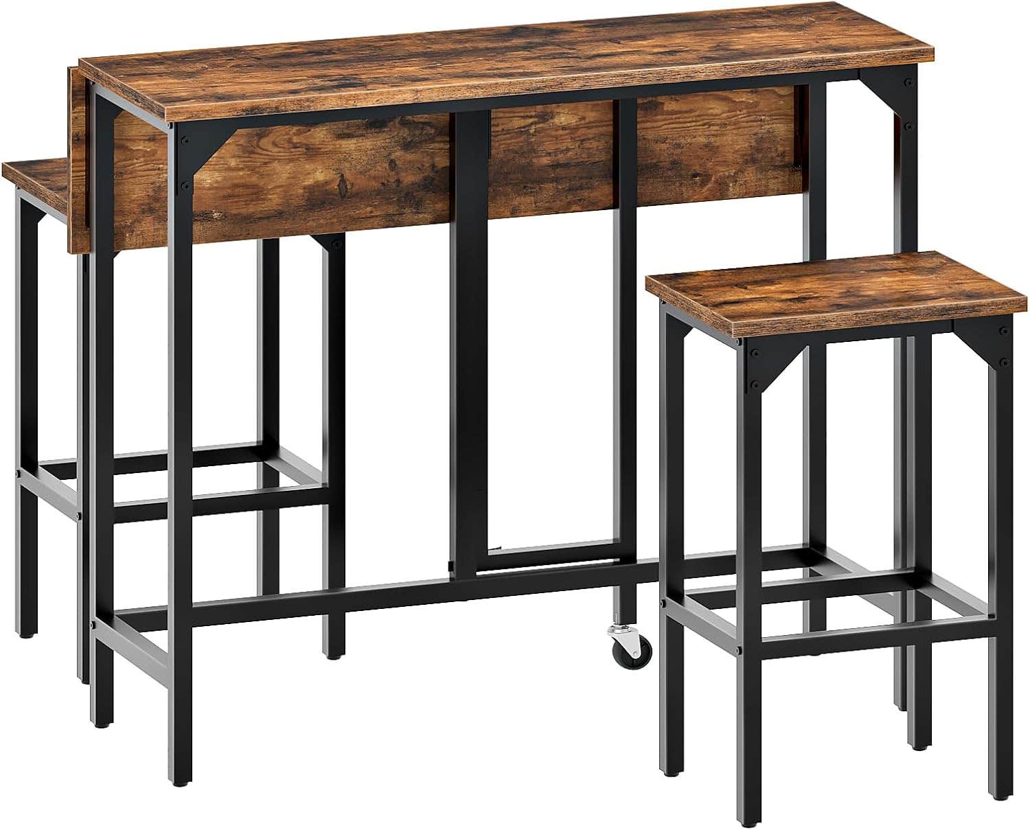 CHOEZON Industrial Style Bar Table Set with Folding Dining Table and Stools