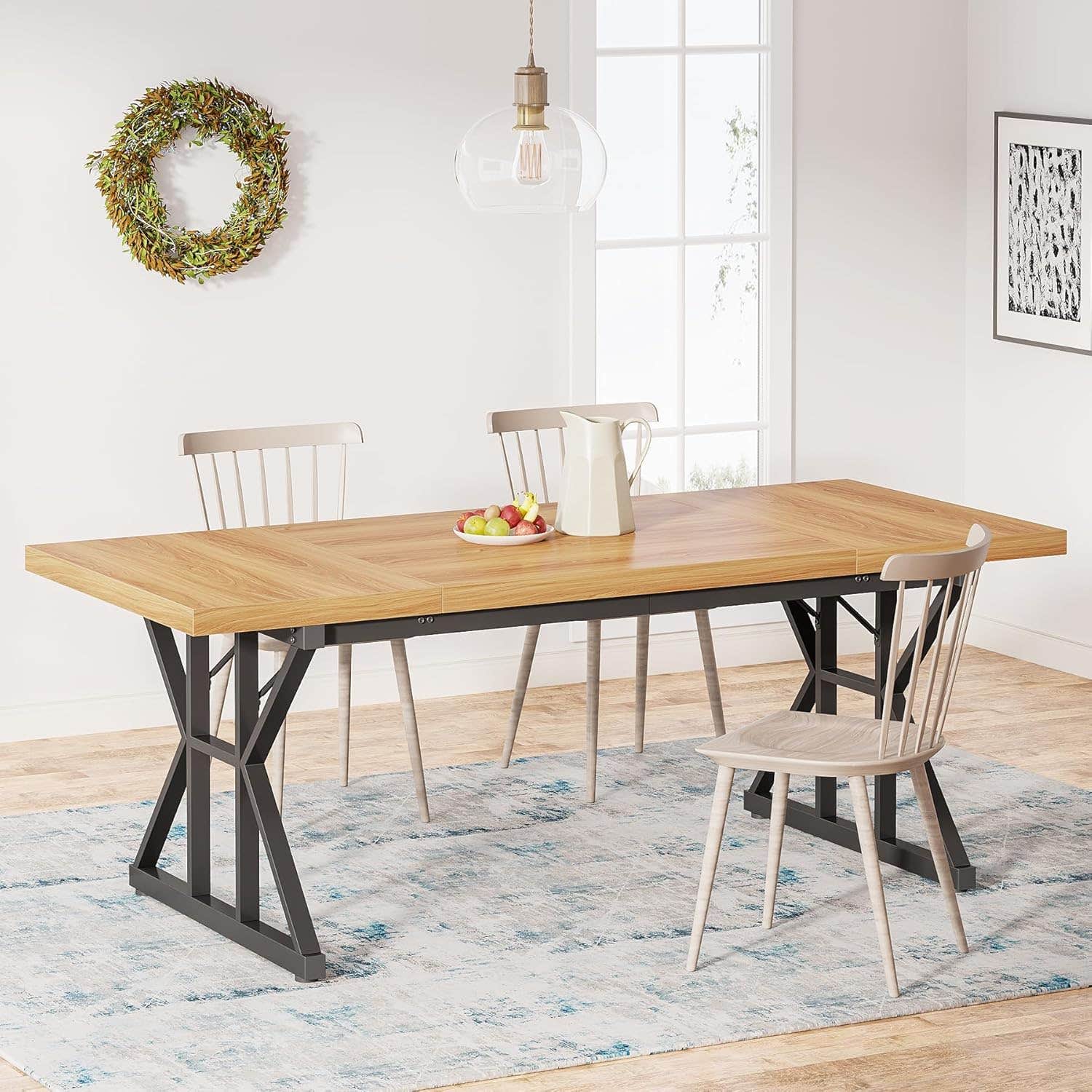 Tribesigns Farmhouse Dining Table | Rustic Wood | Heavy Duty Metal Legs