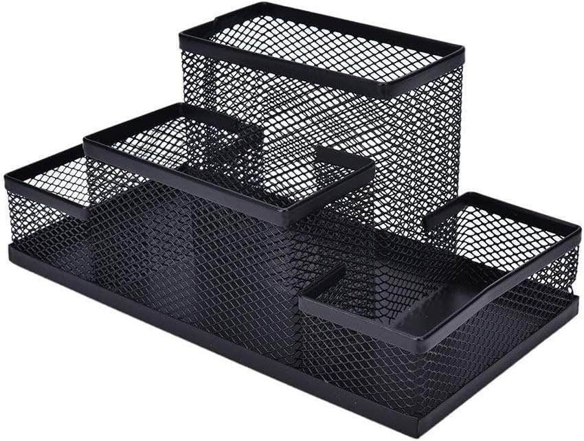 Metal Mesh Desk Organizer - Pen Holder - Paper Holder - Black - 4 Sections