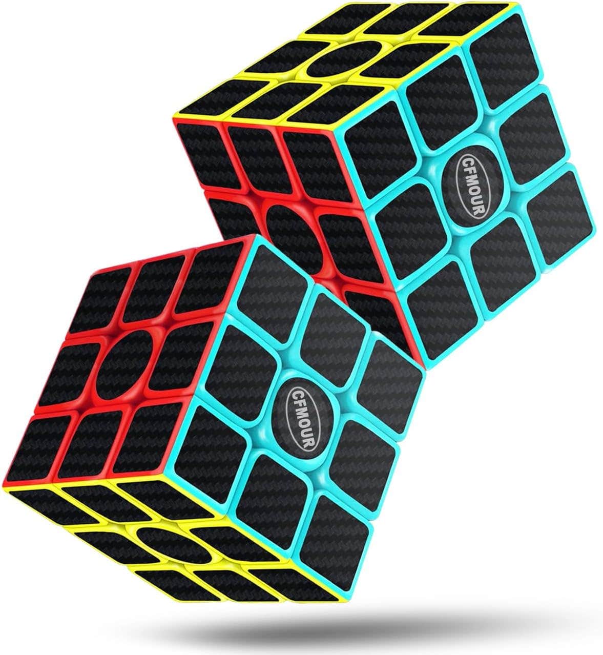 cfmour Carbon Fiber Sticker Speed Cube 3x3x3 - Black 2 Pack - Smooth Magic Cube