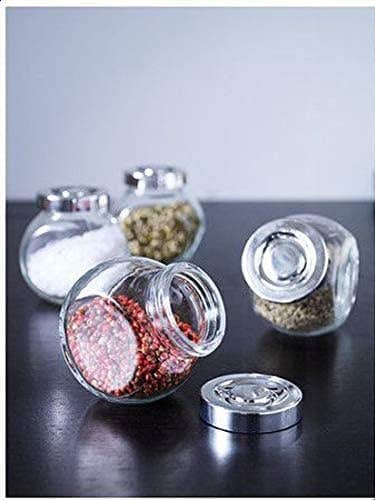 RAJTAN Spice jar, Glass, Aluminum Color, Clear Color, Glass Jar Set Design Kitchen Storage (4)